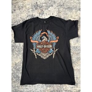 Harley‎ Davidson Electric Eagle Men's Shirt L Heavy Cotton 90s Graphic Styla